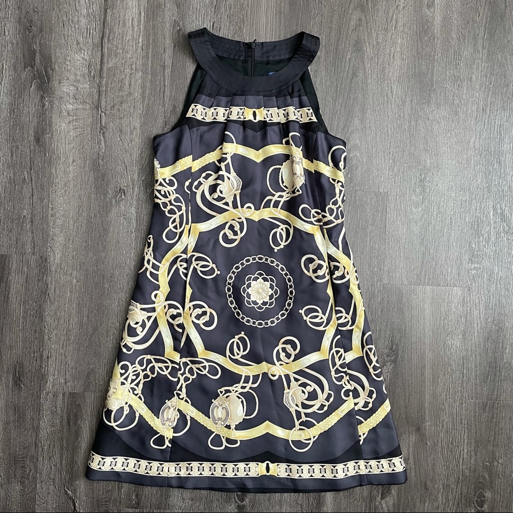 (EUC) J McLaughlin Black Golden printed Silk Dress